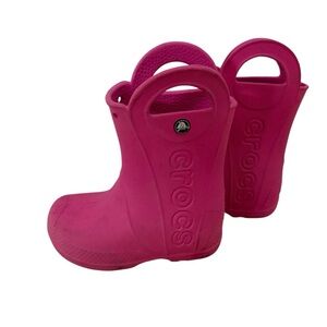CROCS Fuchsia Pink Handle It Rain Boots Girls Toddler Size c9 Waterproof Pull On